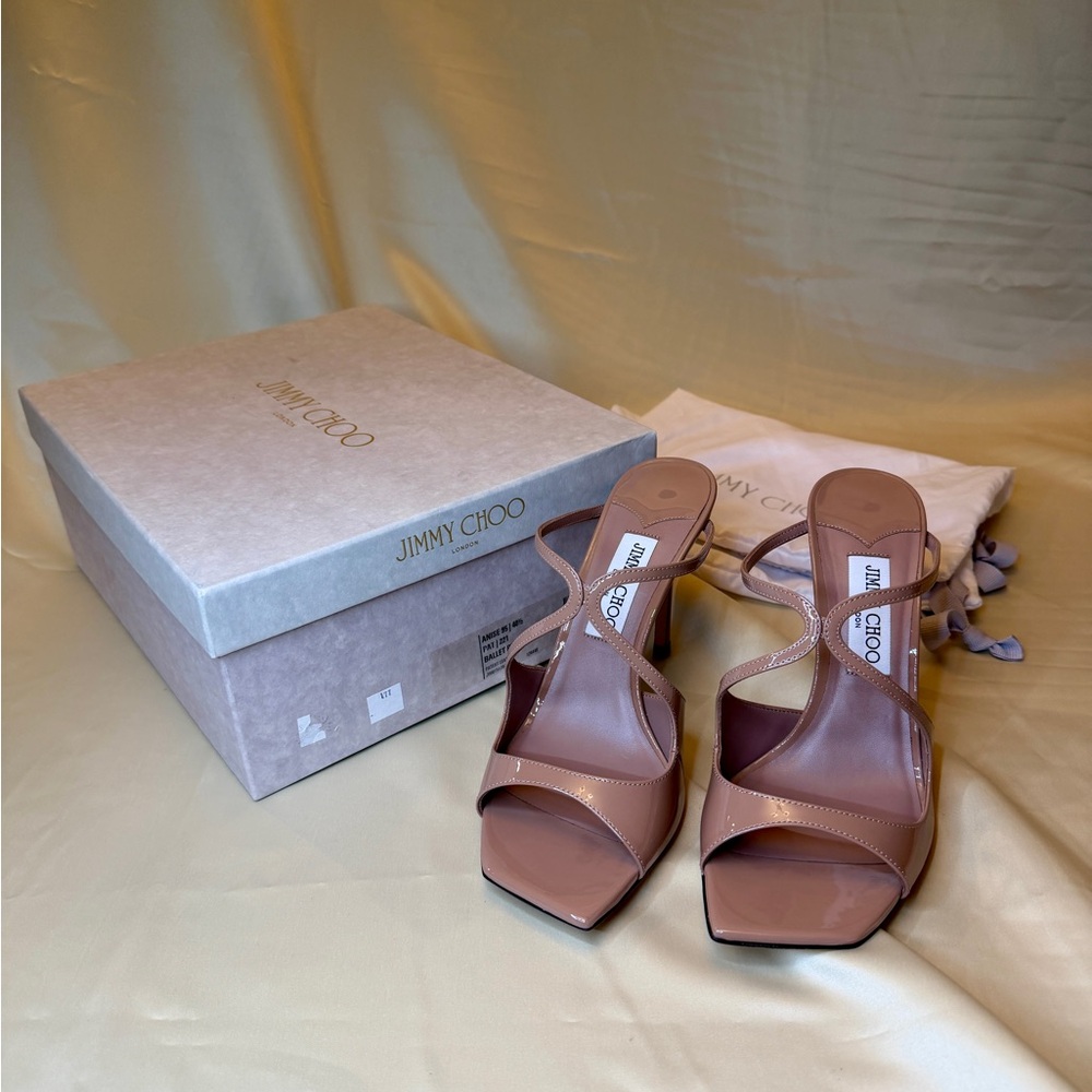 Jimmy Choo Anise 95 Ballet Pink Patent Leather Mules *NEW